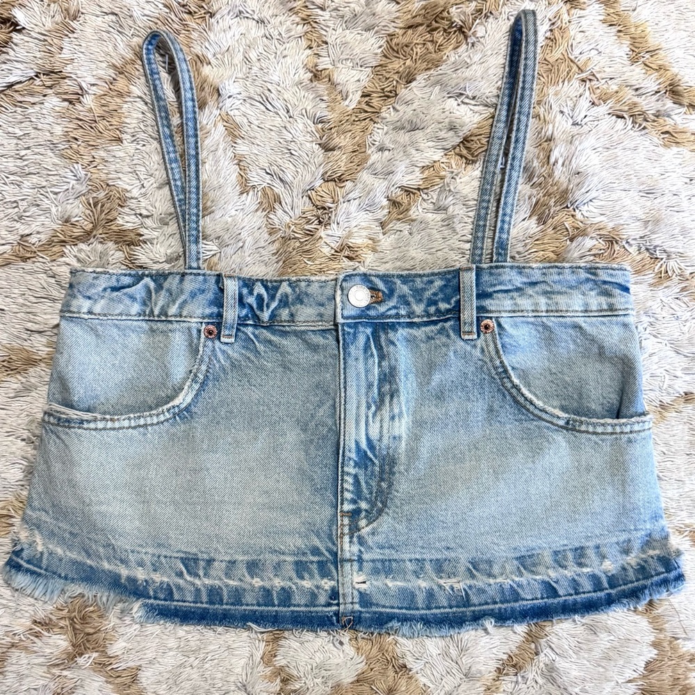 Zara Light Blue Denim Spaghetti Strap Top